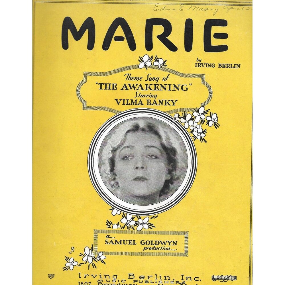 Marie Sheet Music 1928 Irving Berlin Vilma Banky Movie Tie-In Awakening